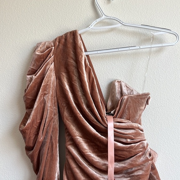 NWT HOUSE of CB TAMARA BLUSH NUDE VELVET CRYSTAL DRESS - Picture 11 of 14